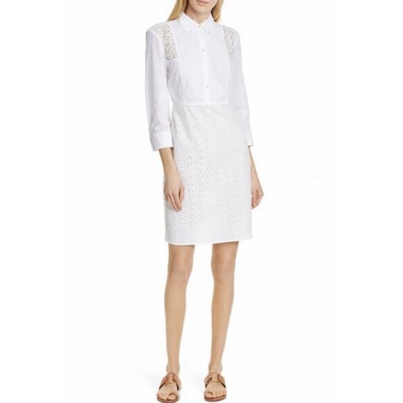 Tory Burch Patchwork Eyelet Dress Size 6 New Ivory White Classic Timeless - Picture 1 of 16